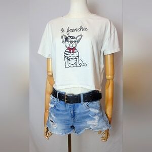 French Connection Le Frenchie Cropped Graphic Tee, Size Small
